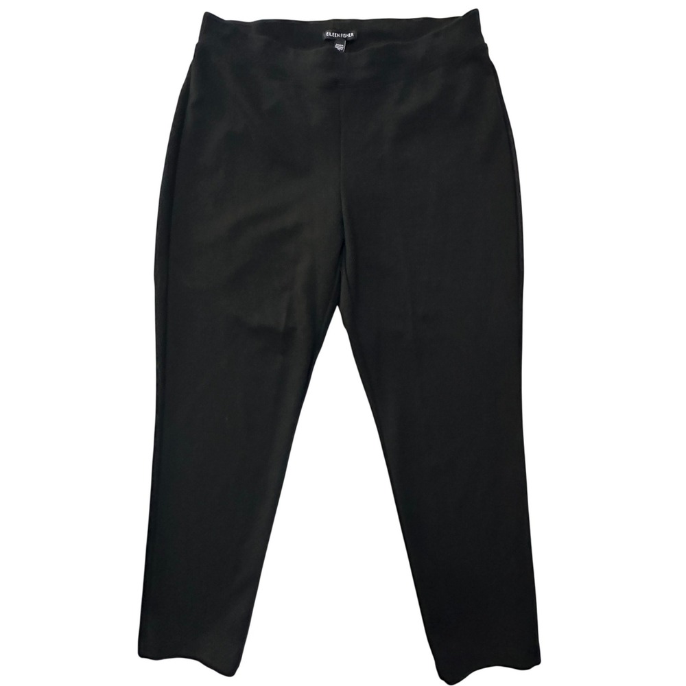 Eileen Fisher Flex Ponte Pull On Slim Ankle Pant PM Black Minimalist Capsule